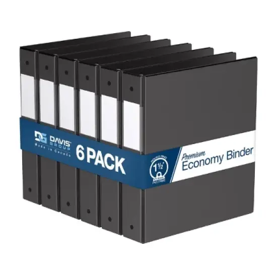 Davis Group 6pk 1.5" Premium Economy Round Ring Binder Black: Hard Cover, 275 Sheet Capacity, 2 Pockets, Polypropylene image {8}