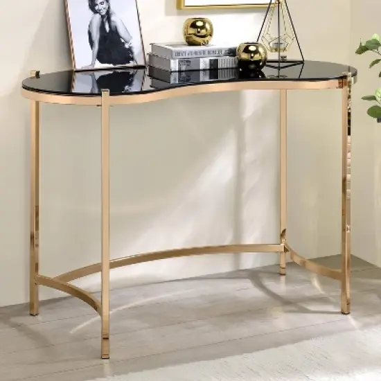 Burwick Writing Desk with Glass Top Gold - miBasics image {1}