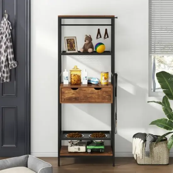 Lirago Black Vintage Cat Feeding Station 23.6x13.8x63"-3 Adjustable Bowls and Storage Shelves image {5}