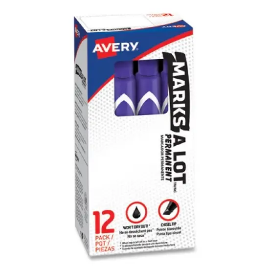 Avery MARKS A LOT Large Desk-Style Permanent Marker, Broad Chisel Tip, Purple, Dozen (8884) image {2}