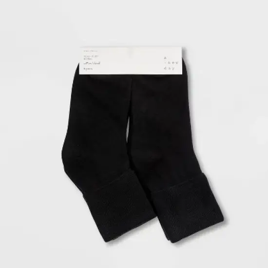 Women's 6pk Mary Jane Fold Over Cuff Crew Socks - A New Day&trade; Black 4-10 image {1}