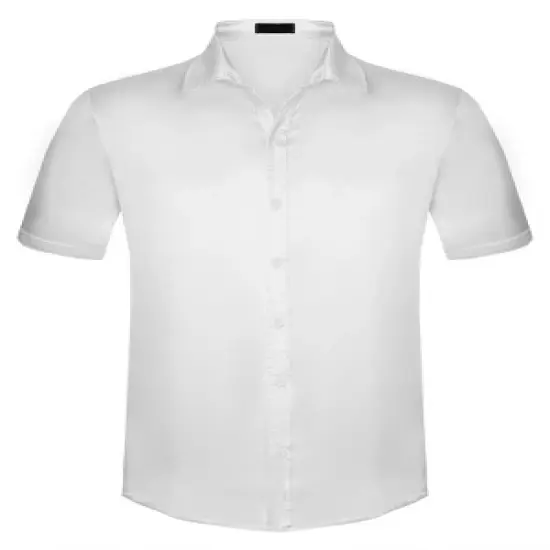 Lars Amadeus Men's Summer Short Sleeve Point Collar Button Down Satin Shirts image {6}