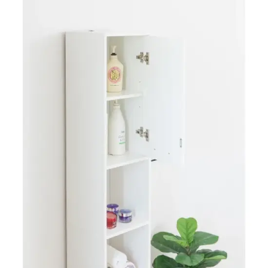 Modern White Standing Bathroom Tall Linen Tower Storage Cabinet image {2}