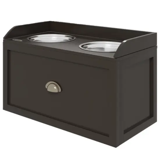 Gulches PawHut Dog Feeding Station with Storage Drawer & Elevated Bowls for Large Dogs - Coffee image {1}