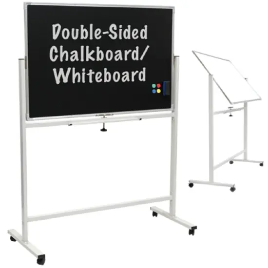 Excello Global Products 48" x 32" Reversible Whiteboard/Chalkboard on Wheels (White Frame) image {8}