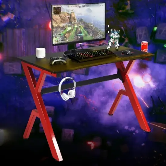 Costway Gaming Desk Computer Desk w/Controller Headphone storage Mouse Pad & Cup Holder image {3}