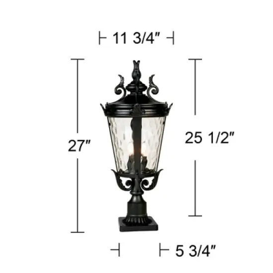 John Timberland Casa Marseille Vintage Outdoor Post Light Textured Black with Pier Mount 29" Clear Hammered Glass for Exterior Barn Deck House Porch image {4}