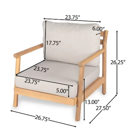 Christopher Knight Home Selina 4 Piece Rustic Outdoor Slatted Design Acacia Wood Upholstered Seating Set image {3}