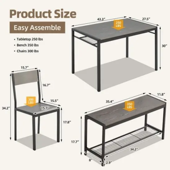EROMMY Space-Saving Dining Table Set &ndash; Featuring a Stylish Faux Marble or Wood Grain Table with Modern Chairs - Grey image {3}