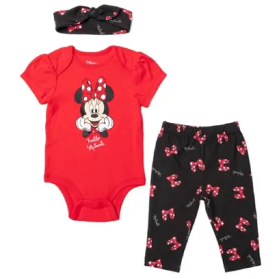 Disney Minnie Mouse Mickey Mouse Marie Baby Girls Bodysuit Pants and Headband 3 Piece Outfit Set Newborn to Infant image {8}