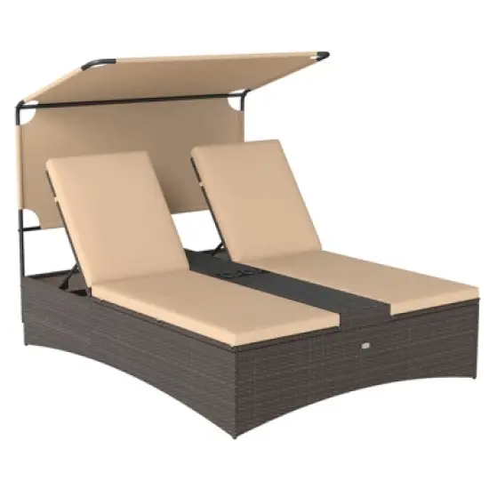 Costway Outdoor Daybed with Adjustable Backrests 2-Person PE Rattan Patio Bed with Canopy image {1}