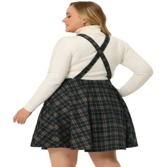 Agnes Orinda Women's Plus Size Elegant Chic Plaid Overalls Fashionable A Line Skirts image {3}