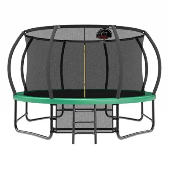 Aukfa Pumpkin Trampoline with Enclosure Net & Basketball Hoop,Outdoor Trampoline Set with Safety Net, Ladder, Balance Bar image {10}