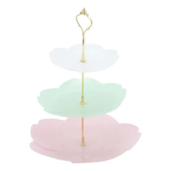 Unique Bargains 3 Tier Dessert Cupcake Stand Flower Shape Cup Cake Holder Tower White Pink Green image {6}