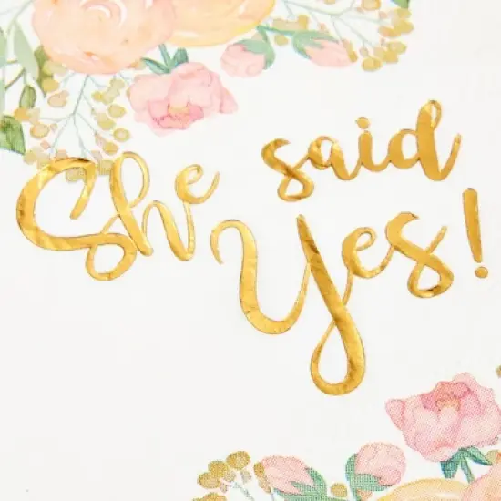 Sparkle and Bash 50 Pack Gold Foil She Said Yes Napkins for Engagement Party Supplies, Bridal Shower Decorations, 3-Ply, White, 5 x 5 In image {6}
