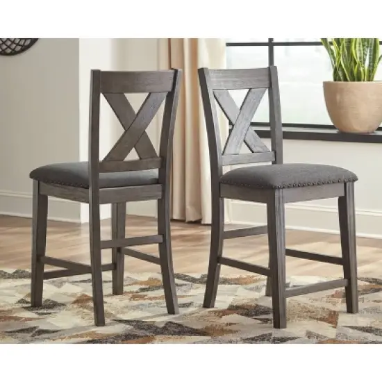 Set of 2 Caitbrook Upholstered Counter Height Barstools Dark Gray - Signature Design by Ashley image {1}