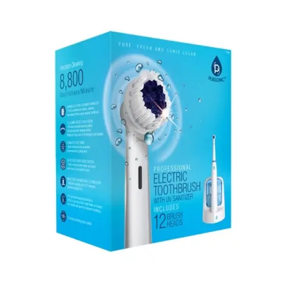 Pursonic Oscilatting electric Rechargeable Toothbrush W/ BONUS 12 Brusheads 2 Tongue cleaners, 2 interdental brush heads and 2 floss holders image {1}