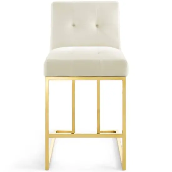 Privy Stainless Steel Performance Velvet Counter Height Barstool Gold/Ivory - Modway image {1}