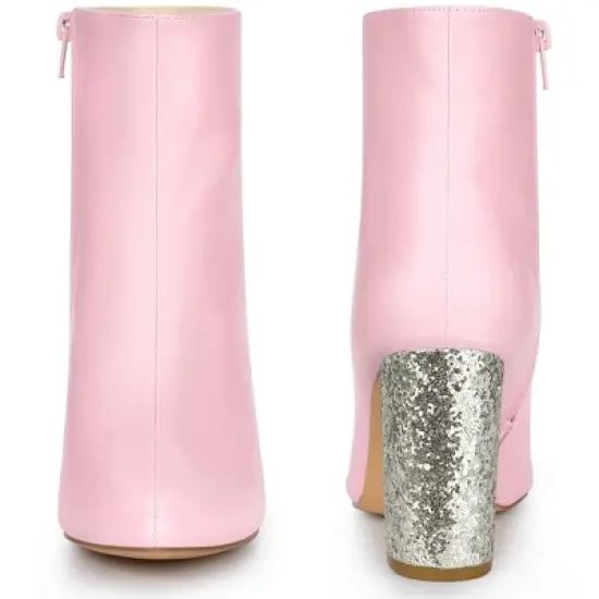 Perphy Women's Fashion Sparkly Pointy Toe Zipper Glitter Chunky Heels Ankle Boots image {1}