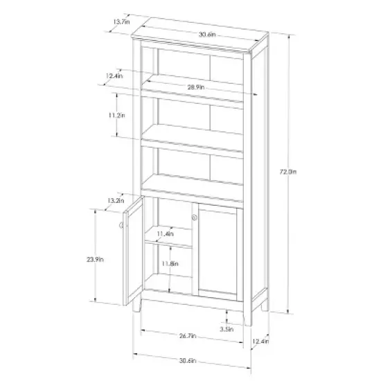 72" Carson 5 Shelf Bookcase with Doors - Threshold image {6}