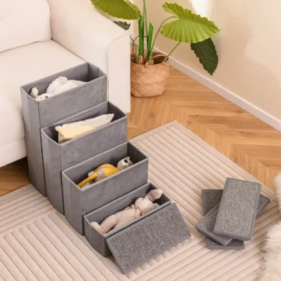 Costway 4-Step Dog Stairs Foldable Pet Stairs w/ Storage Boxes Pet Ramp Climbing Ladder for Small Medium Dogs Cats image {3}