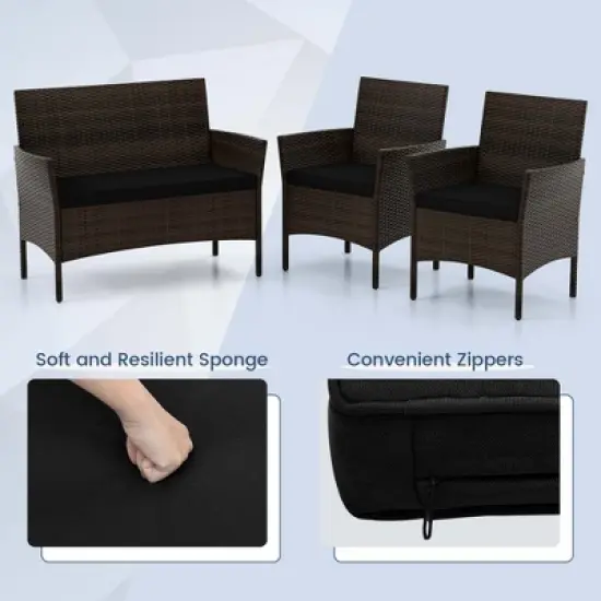 Costway 8 PCS Patio Furniture Set with Washable Cushions and Tempered Glass Coffee Table Black/Grey/Navy/Turquoise/Red/Blue/Orange image {4}