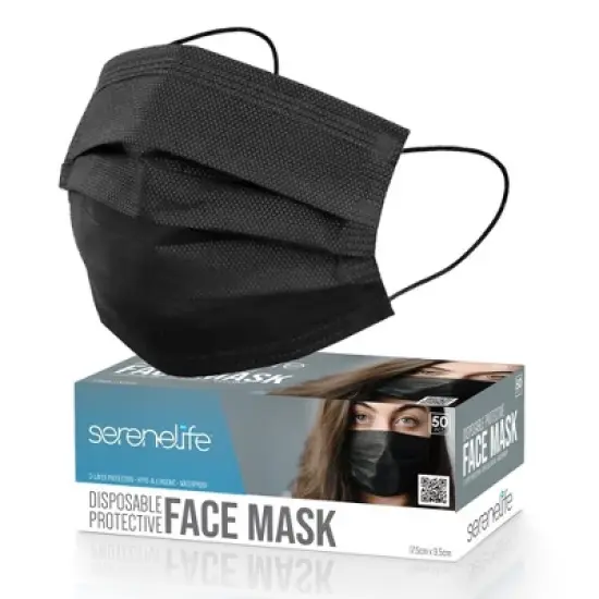 SereneLife Three Layer Disposable Face Masks - Black image {6}