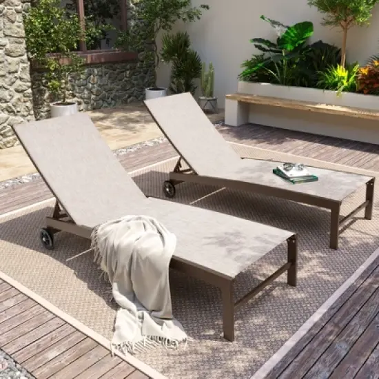 Pellebant Outdoor Wheel Adjustable Chaise 5 Reclinig Position Aluminum Sun Lounger image {8}