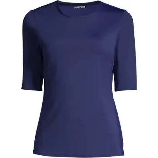 Lands' End Women's Crew Neck Elbow Sleeve Rash Guard UPF 50 Sun Protection Modest Swim Tee image {3}