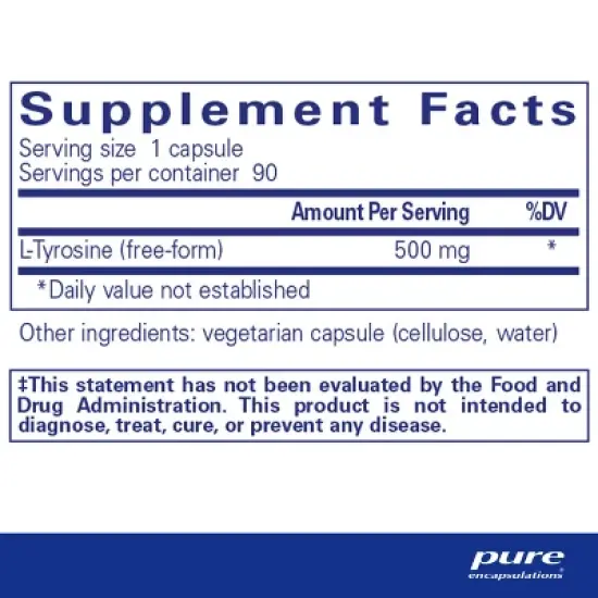 Pure Encapsulations L-Tyrosine-Amino Acid Supplement for Sleep, Thyroid Support and Memory - 90 Capsules image {1}