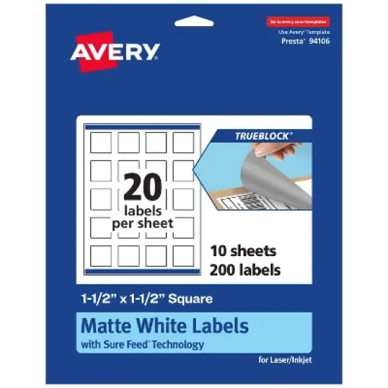 Avery TrueBlock Matte White Paper Labels,  1-1/2" x 1-1/2" Square image {8}