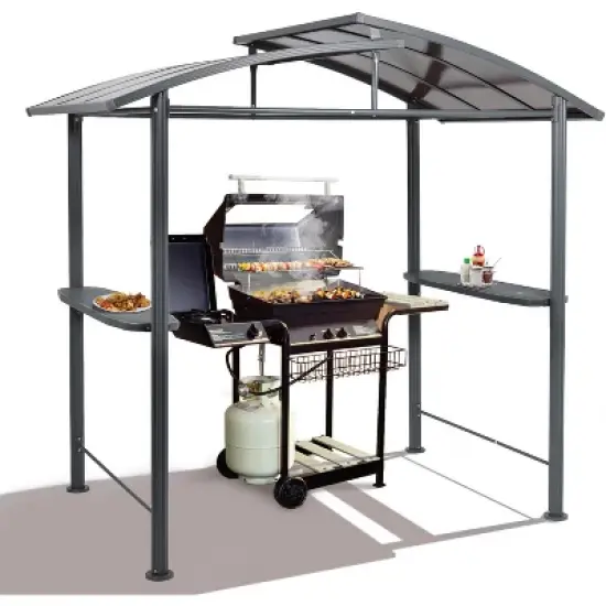 Aoodor 8 x 5 ft. BBQ Grill Gazebo Shelter, Dark Gray Steel Frame and Brown Double-Tier Polycarbonate Top Canopy image {7}