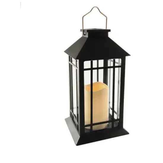 LumaBase Solar-Powered Lantern with LED Candle - Black Window image {10}