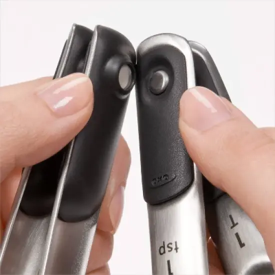 OXO 4pc Stainless Steel Magnetic Measuring Spoons Black: Nesting Design, Dishwasher-Safe, Includes Teaspoon & Tablespoon image {3}