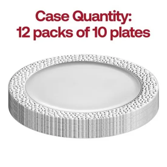 Smarty Had A Party 7.5" White w/ Silver Hammered Rim Plastic Salad Plates - 120 pcs image {3}