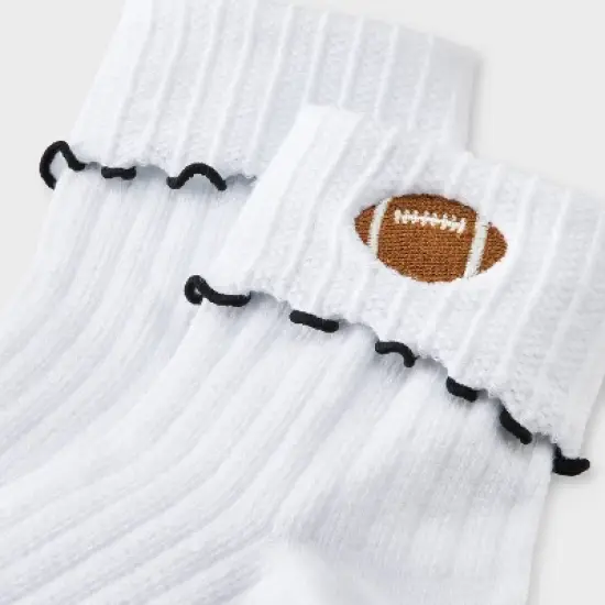 Women's Game Day Embroidered Football Pointelle Bobby Socks with Lettuce Edge Cuff - Wild Fable&trade; image {2}