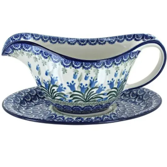 Blue Rose Polish Pottery 239 Ceramika Gravy Boat & Plate image {6}