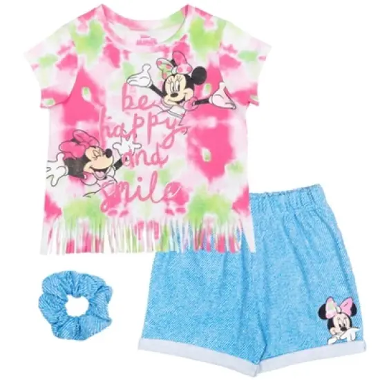 Disney Minnie Mouse Girls T-Shirt Shorts and Scrunchie 3 Piece Outfit Set Little Kid to Big Kid  image {11}