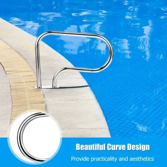 Costway Swimming Pool Hand Rail Stainless Steel Ladder Handrail Stair Rail w/ Base Plate image {7}