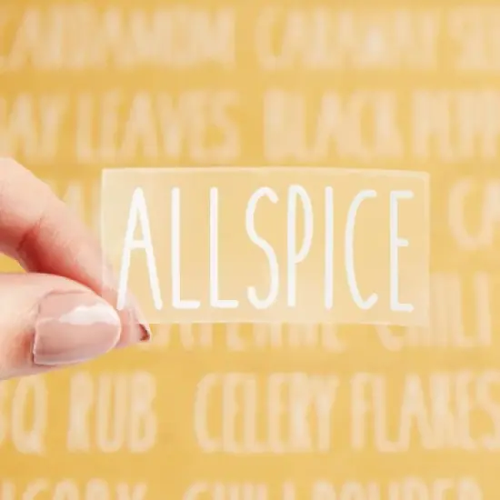 Talented Kitchen 145 Preprinted Spice Jar Labels with Seasoning Stickers, Numbers, White All Caps Letters on Clear Water Resistant Vinyl image {3}