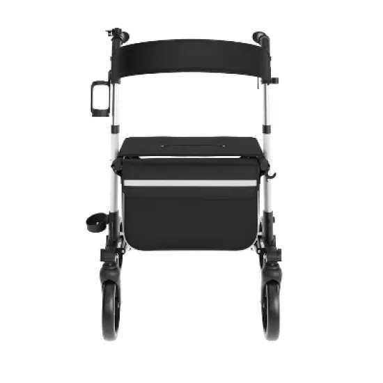Flash Furniture HERCULES Folding Rollator Walker with Adjustable Height, 360 Swivel, and Hand Brakes in White/Black image {9}