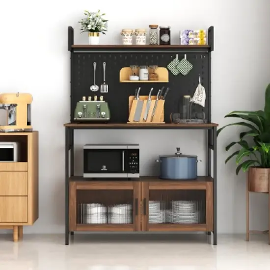 LIVAREEmlen Kitchen Bakers Rack with Door, Microwave Oven Stand, Utility Storage Shelf, Durable Kitchen Organizer for Small Spaces image {10}