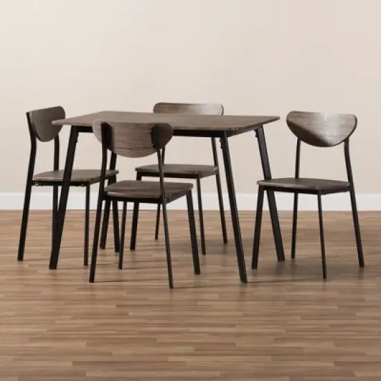 5pc Ornette Mid Century Modern Matte Frame Dining Set Light Brown - Baxton Studio image {5}