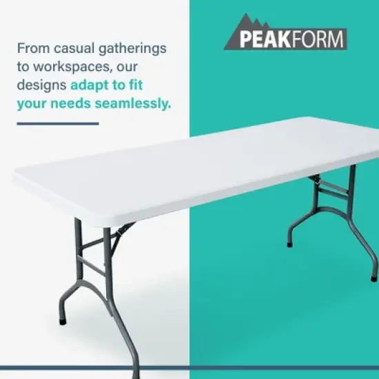 Peakform Multipurpose Banquet Table Lightweight Folding Durable Desk with Secure Base for Indoor and Outdoor Events, 6 Foot, White image {1}