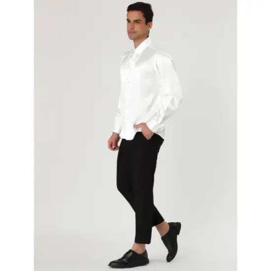 Lars Amadeus Men's Satin Point Collar Long Sleeve Button Down Slim Fit Dress Shirts image {3}