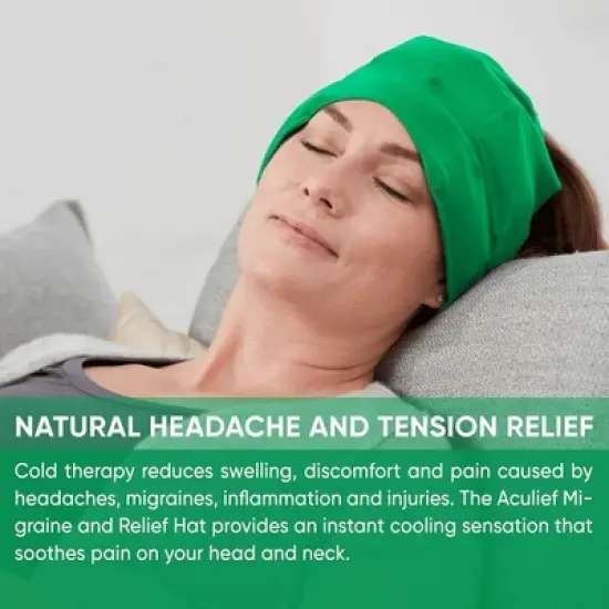 Aculief Headache, Migraine, & Stress Relief Hat - Natural Ice Mask for Tension & Muscle Pain &ndash; Green image {3}