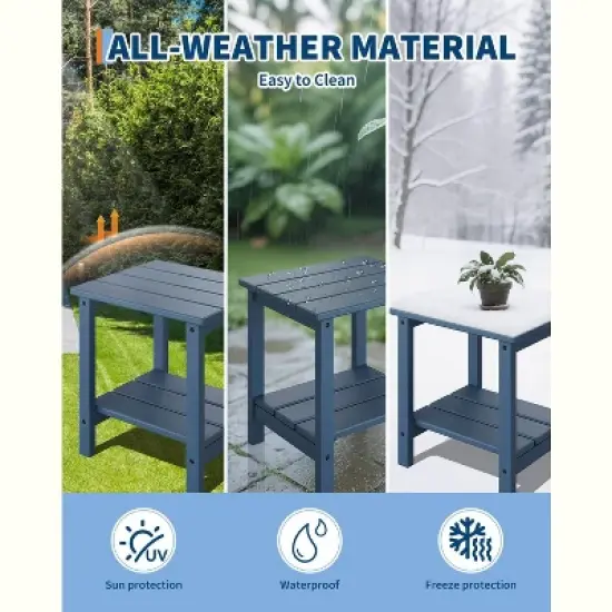 TROPOW Outdoor Side Table 18 x 15 inch, HDPE 2-Tier Patio Side Tables for Outside, All-Weather End Table for Patio Pool Deck Indoor Backyard image {5}