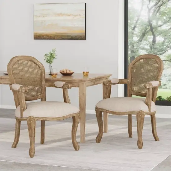 2pk Mina French Country Wood and Cane Upholstered Dining Chairs - Christopher Knight Home image {1}