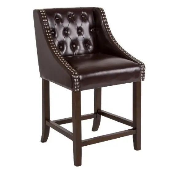 Flash Furniture Carmel Series 24" High Transitional Tufted Walnut Counter Height Stool with Accent Nail Trim image {11}