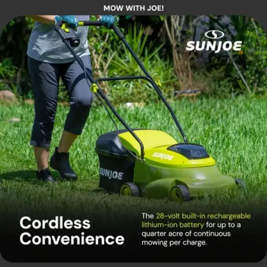 Sun Joe Cordless Lawn Mower, 28V Brushless Motor, 14" Electric Walk Behind Grass Cutter with Safety Key, 10.6 Gal Grass Catcher, MJ401C-XR image {5}